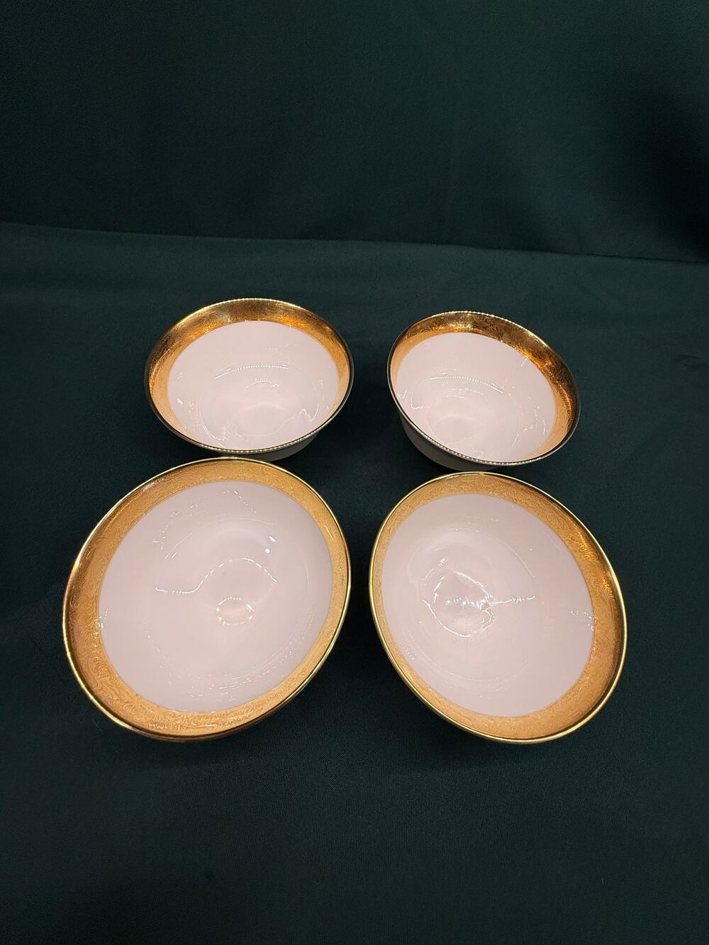 Set 4 Mikasa Harrow Footed Fruit Bowls Gold Rim Bone China Japan
